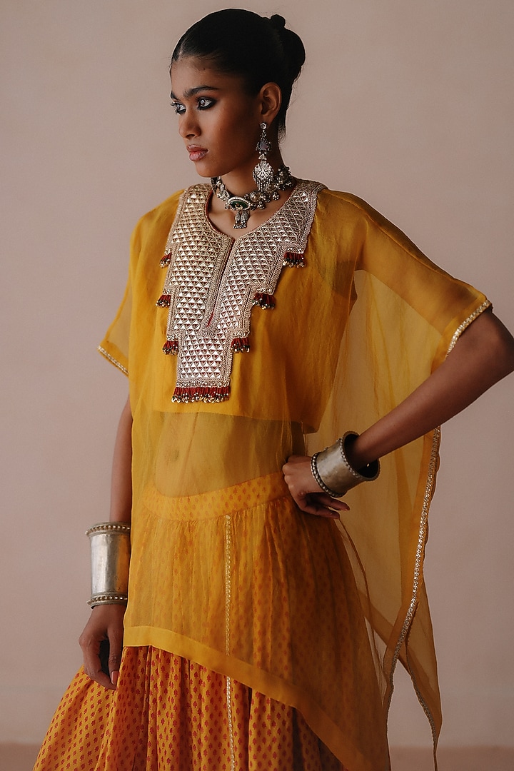 Yellow Organza Gota Work Cape Set by Avacara at Pernia's Pop Up Shop
