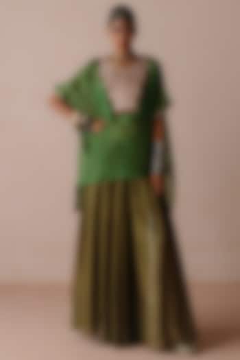 Green Organza Gota Work Cape Set by Avacara at Pernia's Pop Up Shop