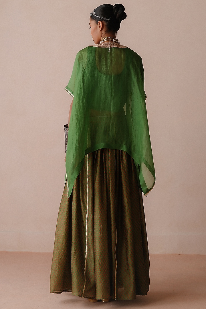 Green Organza Gota Work Cape Set by Avacara at Pernia's Pop Up Shop