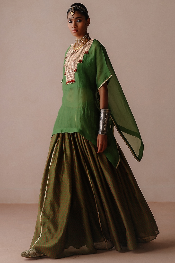Green Organza Gota Work Cape Set by Avacara at Pernia's Pop Up Shop