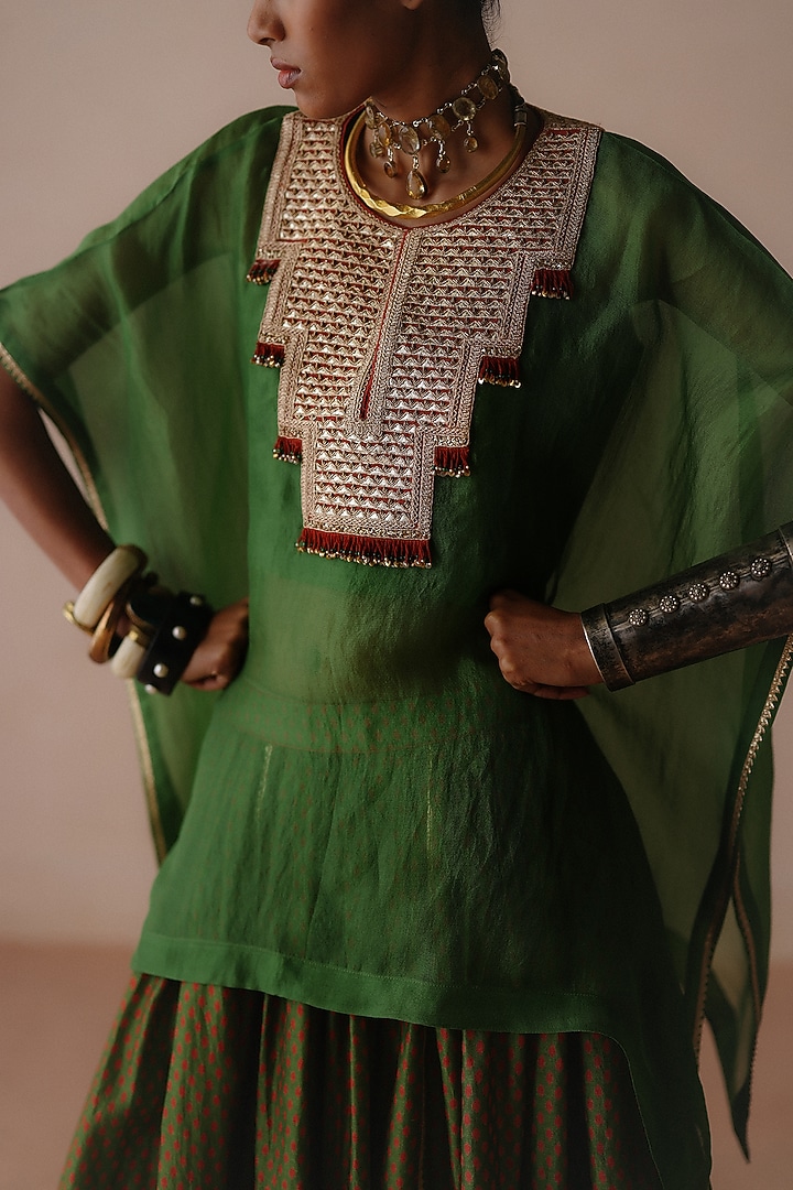 Green Organza Gota Work Cape Set by Avacara at Pernia's Pop Up Shop