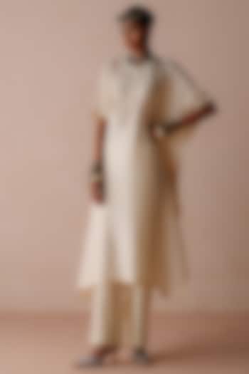 Ivory Silk Dori Embroidered Kaftan Set by Avacara at Pernia's Pop Up Shop