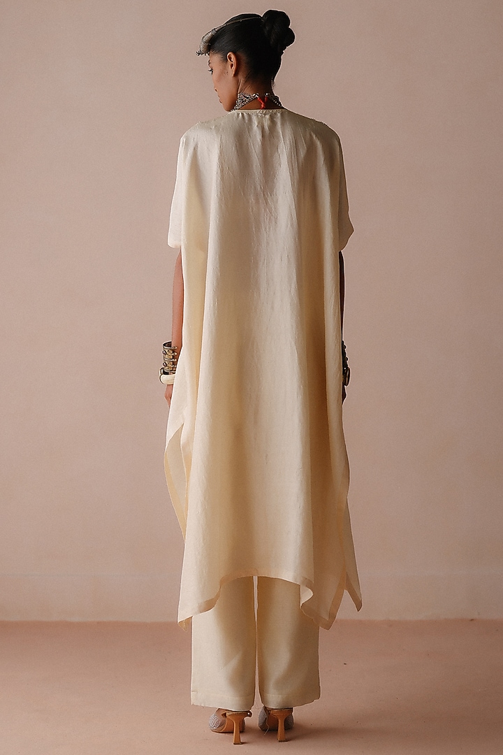 Ivory Silk Dori Embroidered Kaftan Set by Avacara at Pernia's Pop Up Shop