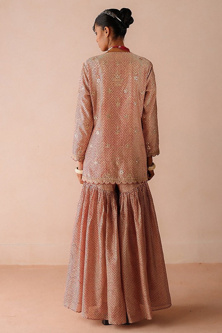 Rust Chanderi Marodi Embroidered Wedding Sharara Set by Avacara at Pernia's Pop Up Shop