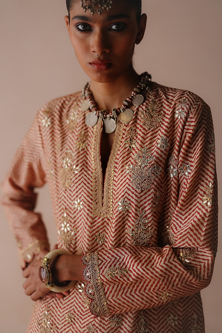 Rust Chanderi Marodi Embroidered Wedding Sharara Set by Avacara at Pernia's Pop Up Shop
