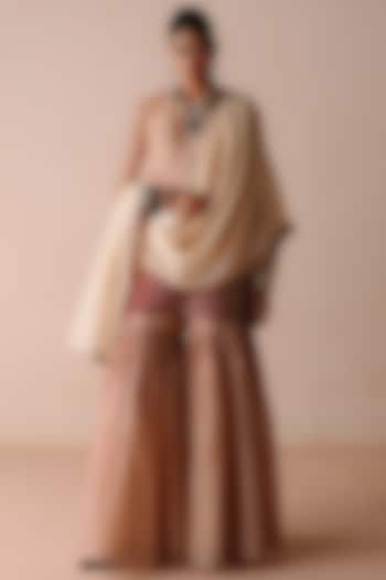 Rust Chanderi Resham Embroidered Wedding Sharara Set by Avacara at Pernia's Pop Up Shop