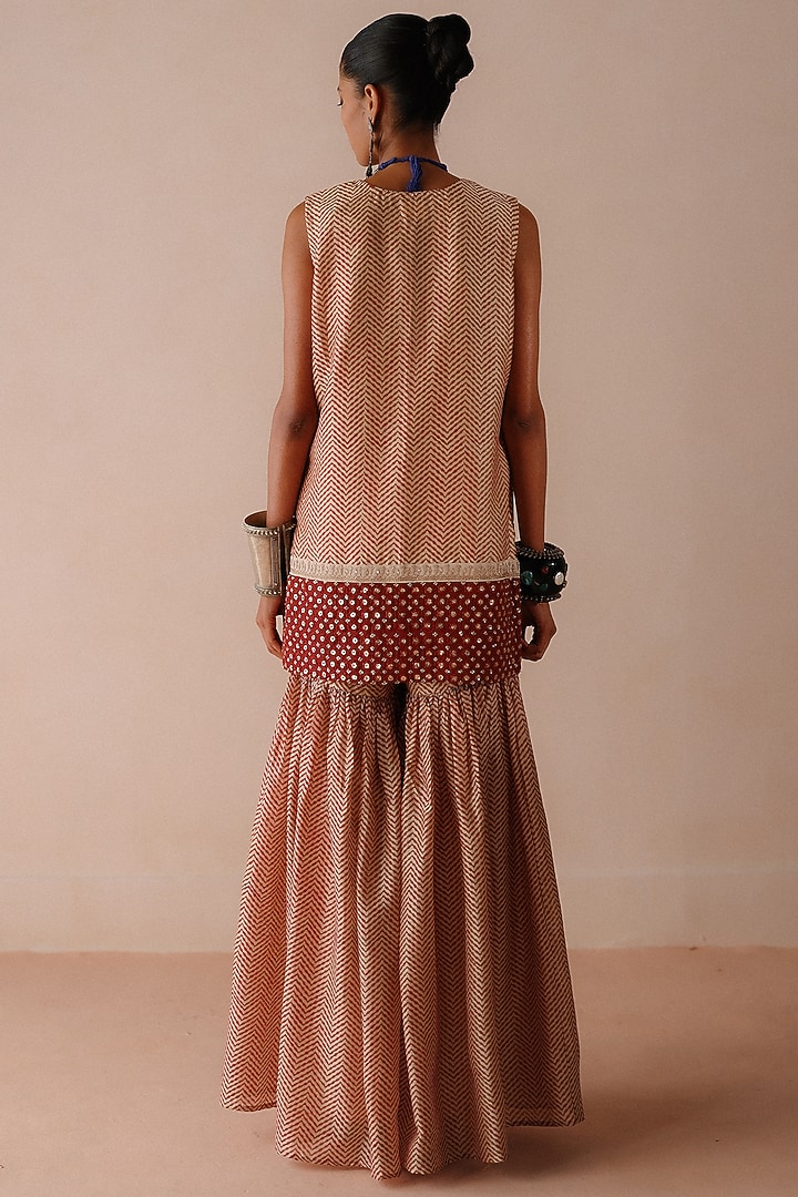 Rust Chanderi Resham Embroidered Wedding Sharara Set by Avacara at Pernia's Pop Up Shop