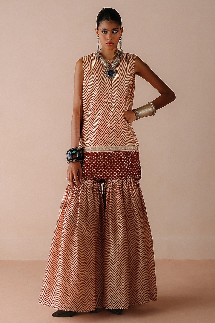 Rust Chanderi Resham Embroidered Wedding Sharara Set by Avacara at Pernia's Pop Up Shop