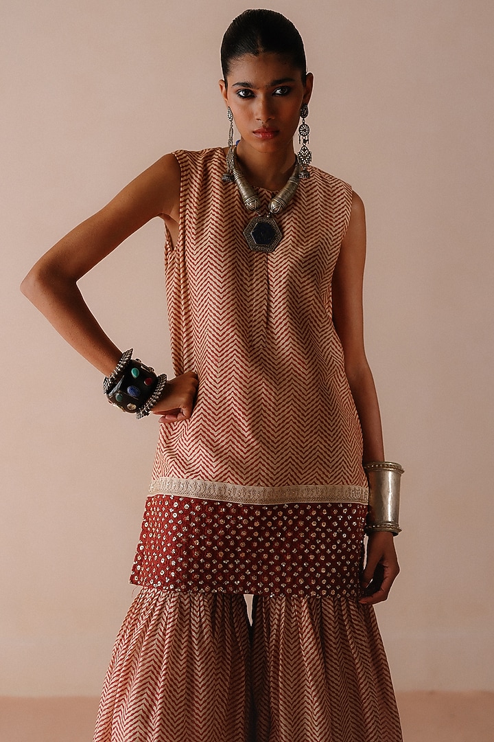 Rust Chanderi Resham Embroidered Wedding Sharara Set by Avacara at Pernia's Pop Up Shop