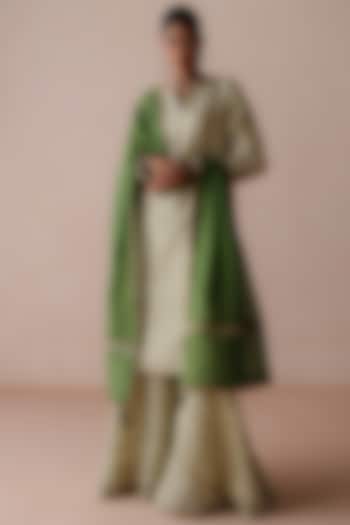 Green Striped Chanderi Gota Embroidered Party Wear Sharara Set by Avacara at Pernia's Pop Up Shop