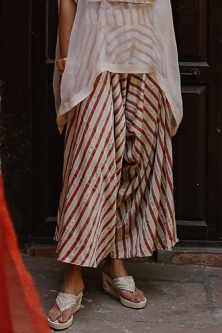 Cream & Red Cotton Satin Silk Gota Hand Embroidered Cape Set by Avacara at Pernia's Pop Up Shop