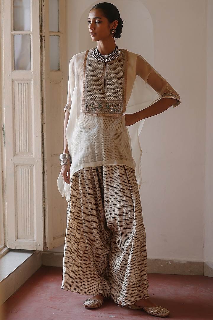 Cream & Green Organza Gota Work Cape Set by Avacara at Pernia's Pop Up Shop