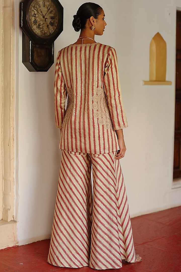 Cream & Red Cotton Satin Silk Printed Wedding Sharara Set by Avacara at Pernia's Pop Up Shop