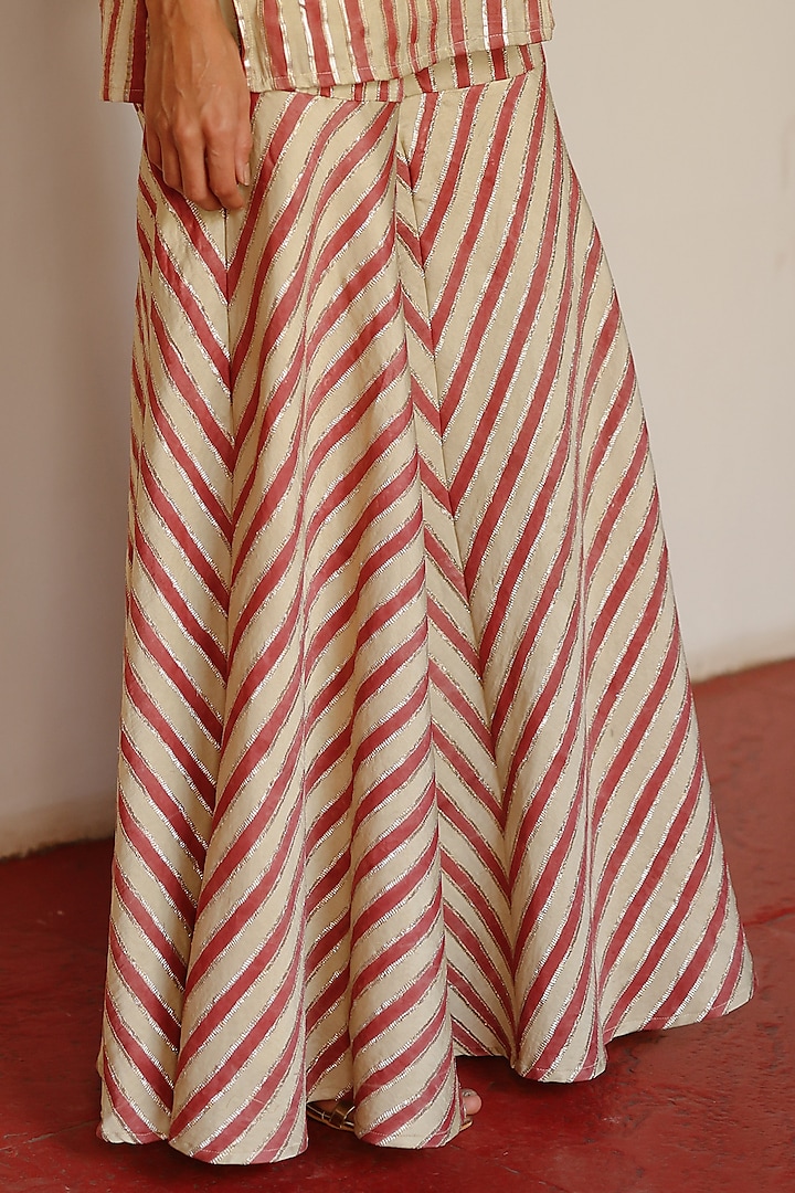 Cream & Red Cotton Satin Silk Printed Wedding Sharara Set by Avacara at Pernia's Pop Up Shop