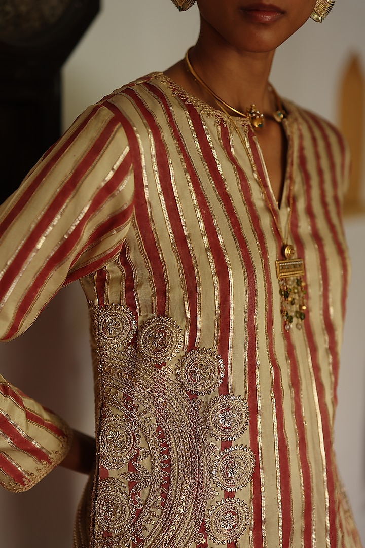 Cream & Red Cotton Satin Silk Printed Wedding Sharara Set by Avacara at Pernia's Pop Up Shop