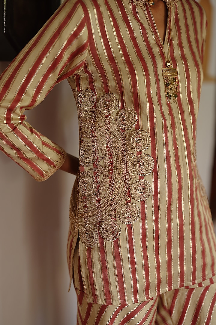 Cream & Red Cotton Satin Silk Printed Wedding Sharara Set by Avacara at Pernia's Pop Up Shop
