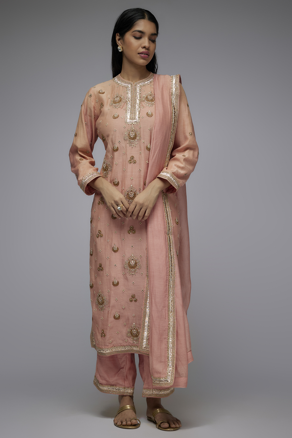 Pink Chanderi Kurta Set by Avacara at Pernia's Pop Up Shop