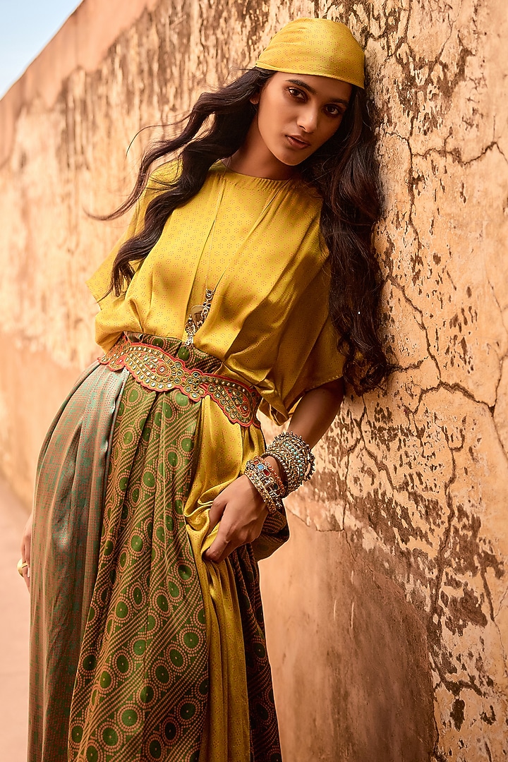 Multi-Colored Satin Silk Hand Block Printed Maxi Vacation Dress by Avacara at Pernia's Pop Up Shop