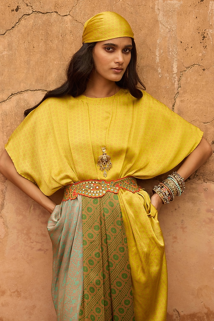 Multi-Colored Satin Silk Hand Block Printed Maxi Vacation Dress by Avacara at Pernia's Pop Up Shop