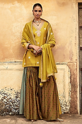 Multi-Colored Handloom Chanderi Sharara Set by Avacara