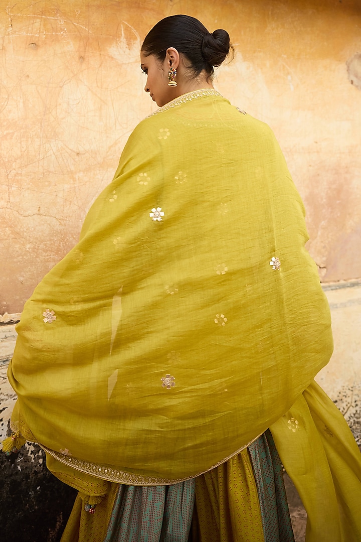Multi-Colored Handloom Chanderi Wedding Sharara Set by Avacara at Pernia's Pop Up Shop