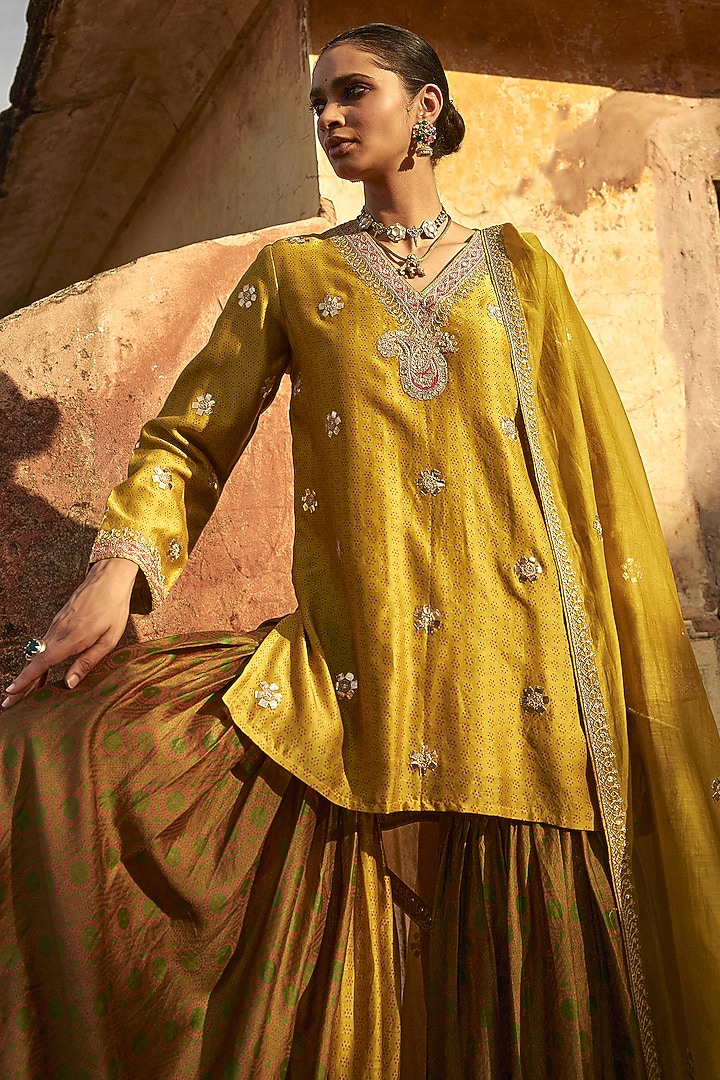 Multi-Colored Handloom Chanderi Wedding Sharara Set by Avacara at Pernia's Pop Up Shop