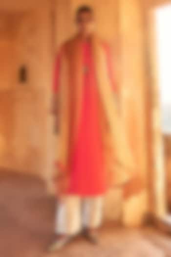 Orange Mulberry Silk Dor Embroidered Kurta Set by Avacara at Pernia's Pop Up Shop