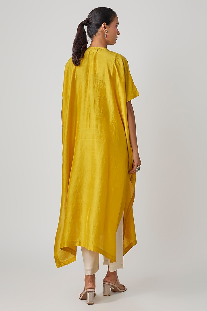 Yellow Silk Hand Embroidered Kaftan Set by Avacara at Pernia's Pop Up Shop