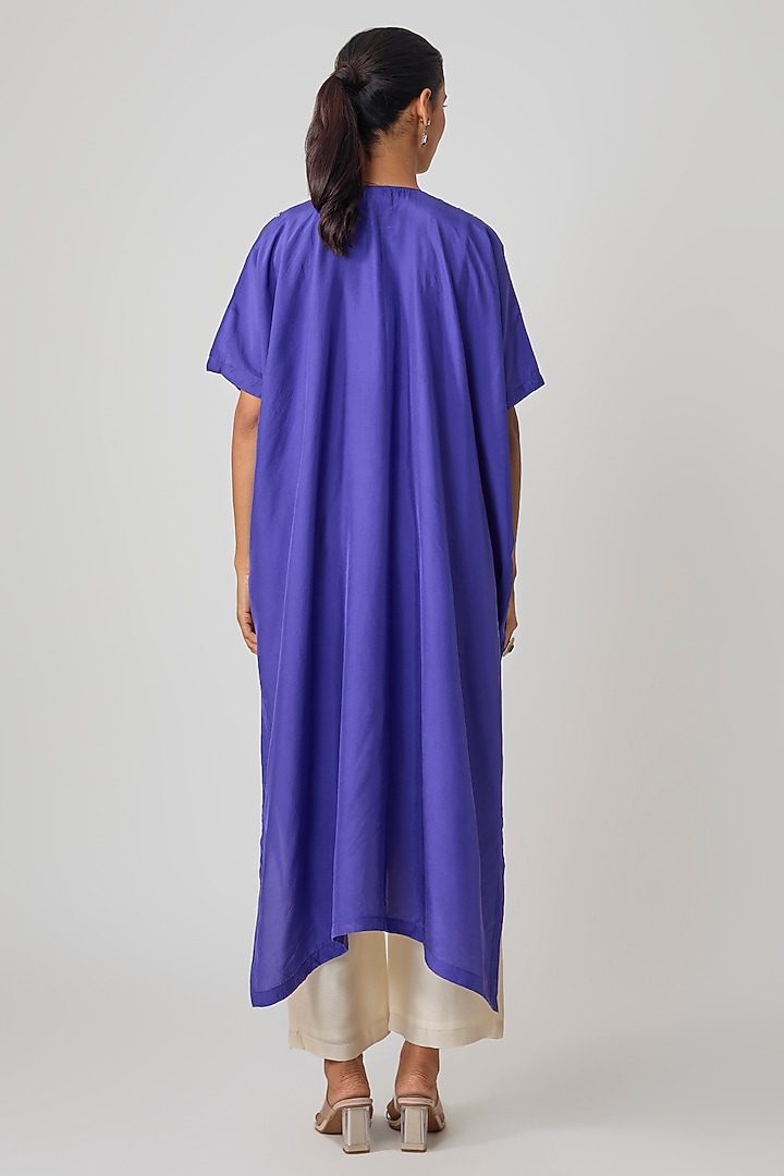 Blue Silk Hand Embroidered Kaftan Set by Avacara at Pernia's Pop Up Shop
