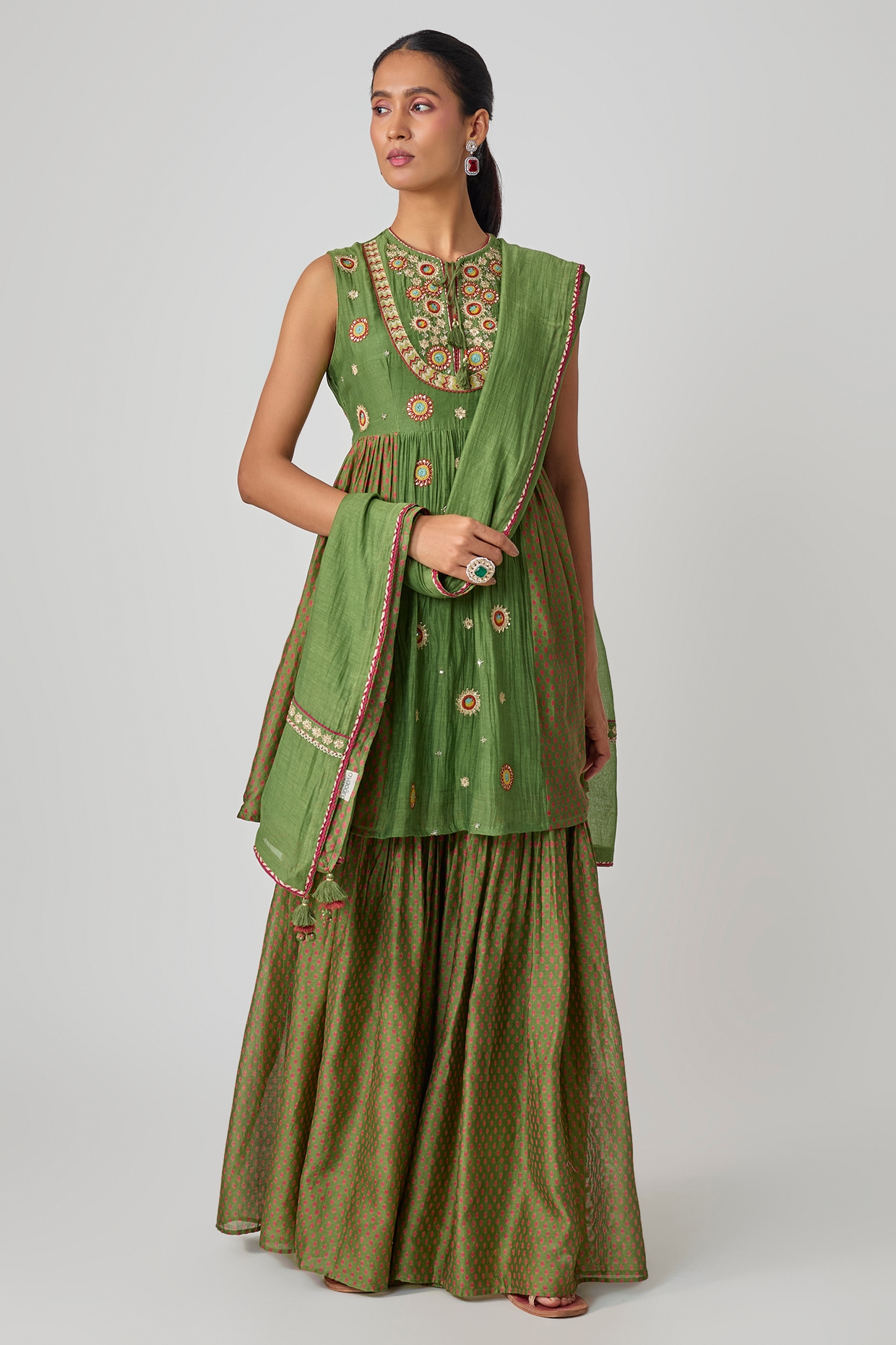 Avacara Green Chanderi Sharara Set