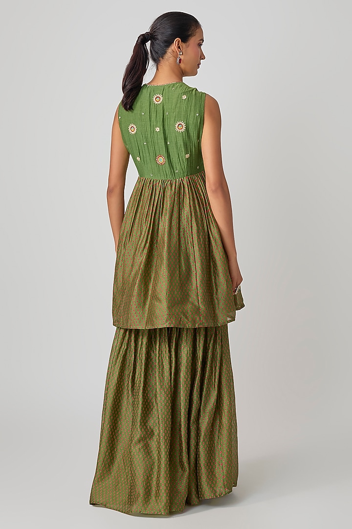 Green Chanderi Wedding Sharara Set by Avacara at Pernia's Pop Up Shop