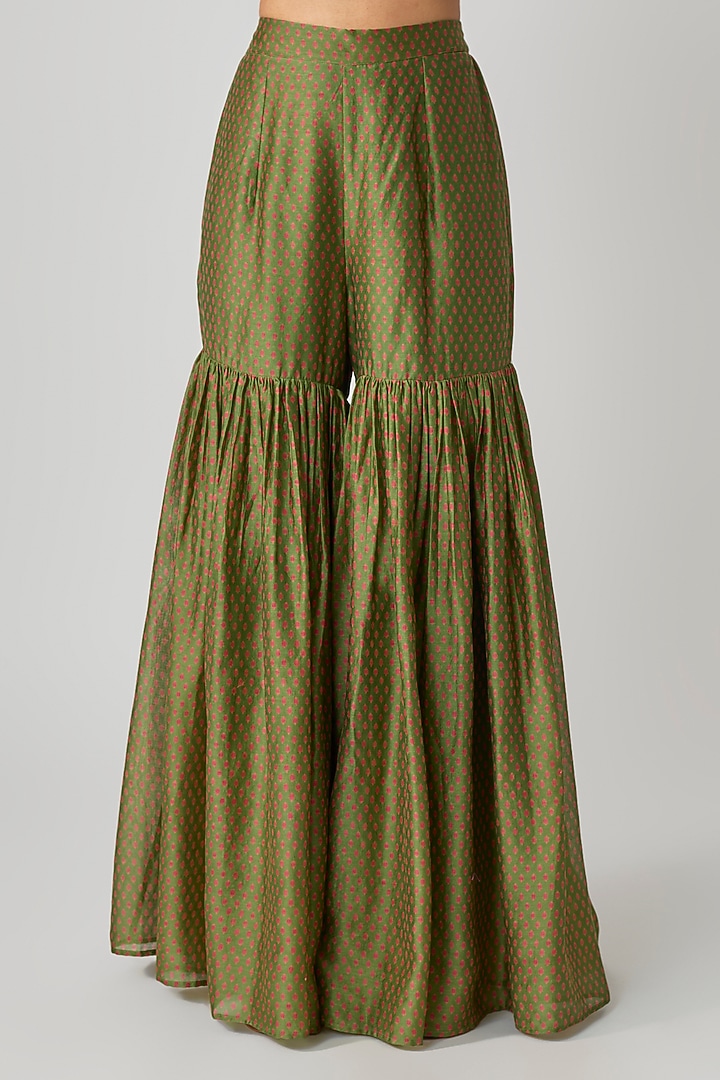 Green Chanderi Wedding Sharara Set by Avacara at Pernia's Pop Up Shop