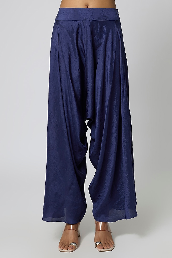 Navy Blue Pure Silk Pearl Embroidered Kurta Set by Avacara at Pernia's Pop Up Shop