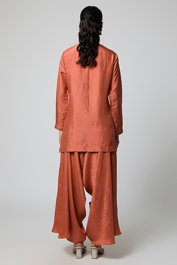 Rust Pure Silk Pearl Embroidered Kurta Set by Avacara at Pernia's Pop Up Shop