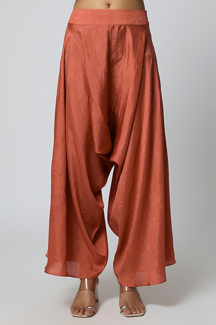 Rust Pure Silk Pearl Embroidered Kurta Set by Avacara at Pernia's Pop Up Shop