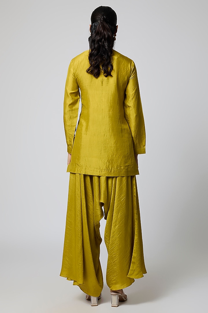 Green Silk Gota Embroidered Short Kurta Set by Avacara at Pernia's Pop Up Shop