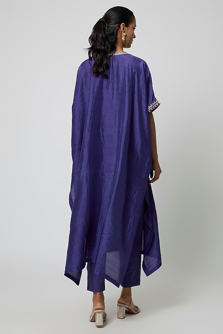 Blue Silk Gota Embroidered Kaftan Set by Avacara at Pernia's Pop Up Shop