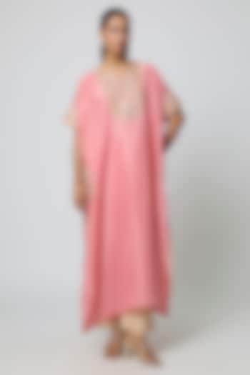 Pink Silk Gota Embroidered Kaftan Set by Avacara at Pernia's Pop Up Shop