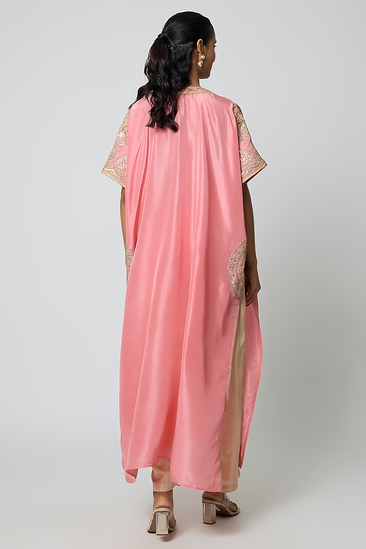 Pink Silk Gota Embroidered Kaftan Set by Avacara at Pernia's Pop Up Shop