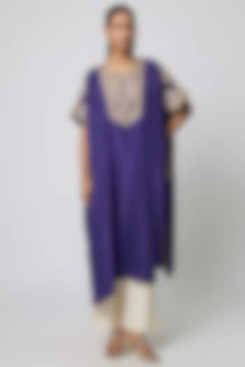 Blue Silk Gota Embroidered Kaftan Set by Avacara at Pernia's Pop Up Shop