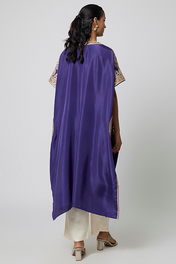 Blue Silk Gota Embroidered Kaftan Set by Avacara at Pernia's Pop Up Shop