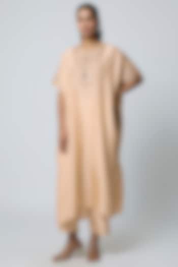 Beige Silk Gota Embroidered Kaftan Set by Avacara at Pernia's Pop Up Shop