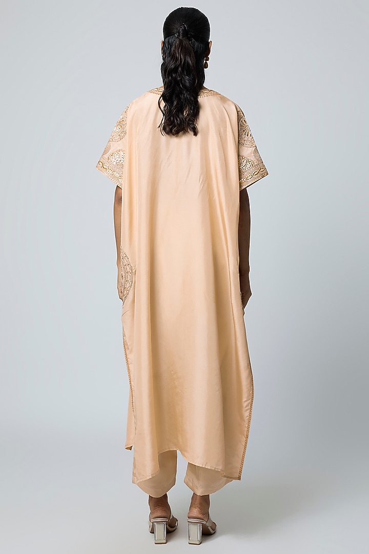 Beige Silk Gota Embroidered Kaftan Set by Avacara at Pernia's Pop Up Shop