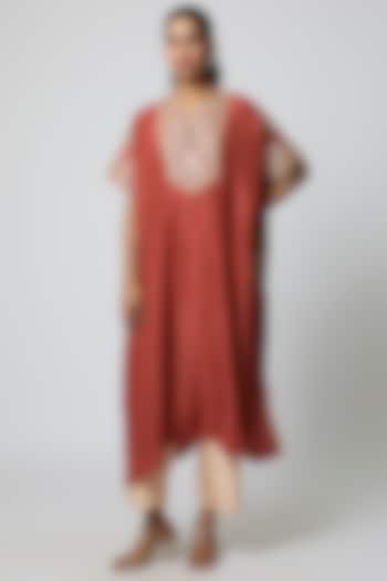 Rust Silk Gota Embroidered Kaftan Set by Avacara at Pernia's Pop Up Shop