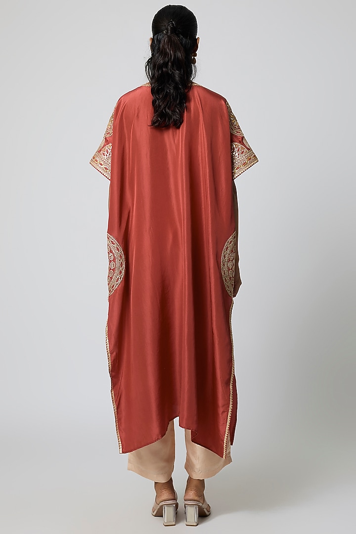 Rust Silk Gota Embroidered Kaftan Set by Avacara at Pernia's Pop Up Shop