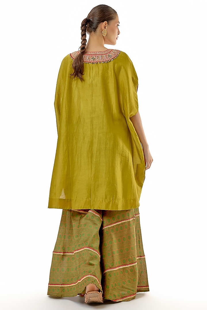 Green Handloom Chanderi Printed Wedding Sharara Set by Avacara at Pernia's Pop Up Shop