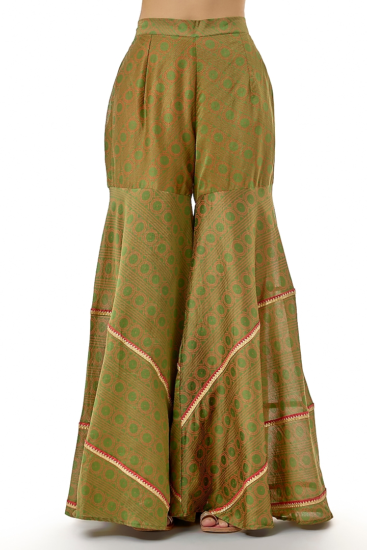 Green Handloom Chanderi Printed Wedding Sharara Set by Avacara at Pernia's Pop Up Shop
