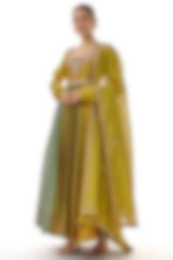 Green Chanderi Embroidered Wedding Anarkali Set by Avacara at Pernia's Pop Up Shop