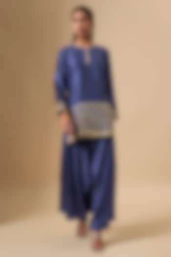 Navy Blue Silk Kurta Set by Avacara at Pernia's Pop Up Shop