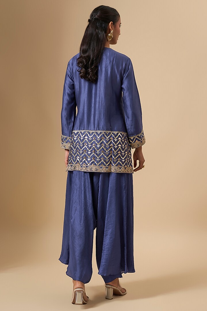 Navy Blue Silk Kurta Set by Avacara at Pernia's Pop Up Shop